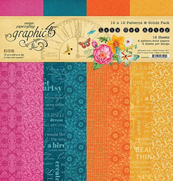 Graphic 45 * Let's get Artsy Patterns and Solids* 12x12 double sided scrapbooking paper pack
