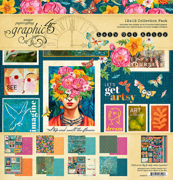 Pre-Order, Graphic 45 * Lets Get Artsy * 12x12 double sided scrapbooking paper pack with stickers