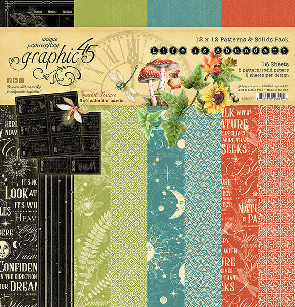 Pre-Order, Graphic 45 * Life is Abundant Patterns and Solids* 12x12 double sided scrapbooking paper pack