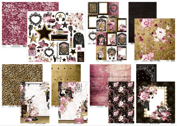 Mintay *** GLAM ROCK ***  set of 7, 1/ea  12 x12  Double Sided Designer Scrapbooking Paper, Cardstock