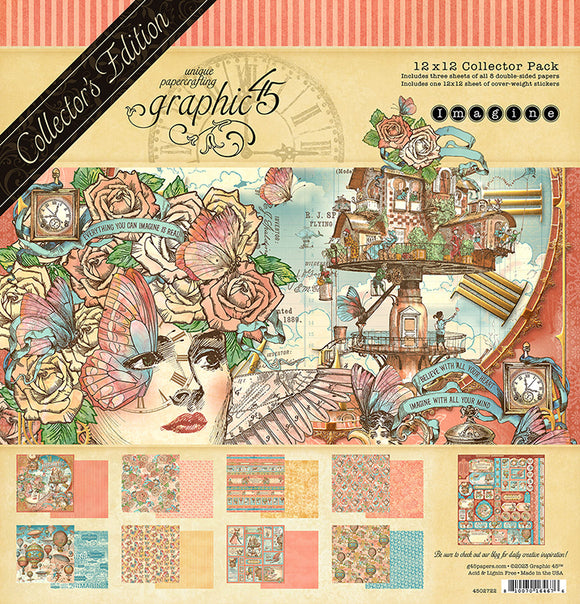 Pre-Order, Graphic 45 * Imagine Collector’s Edition * 12x12 double sided scrapbooking paper pack with stickers