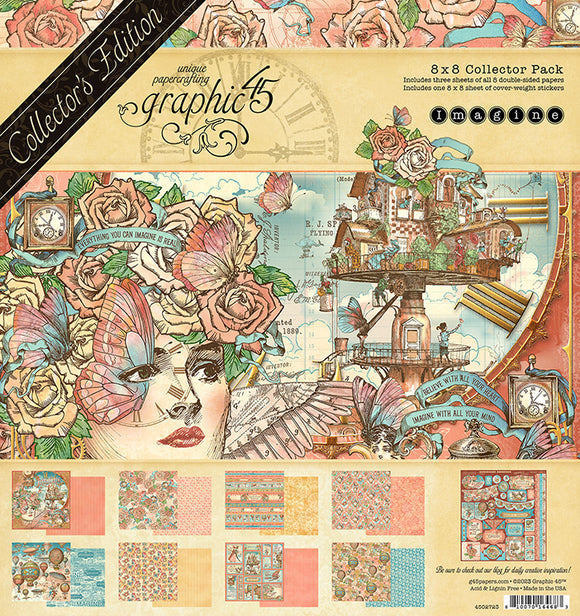 Pre-Order, Graphic 45 * Imagine Collector’s Edition * 8x8 double sided scrapbooking paper pack
