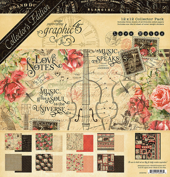 Pre-Order, Graphic 45 * Love Notes Collector’s Edition * 12x12 double sided scrapbooking paper pack with stickers