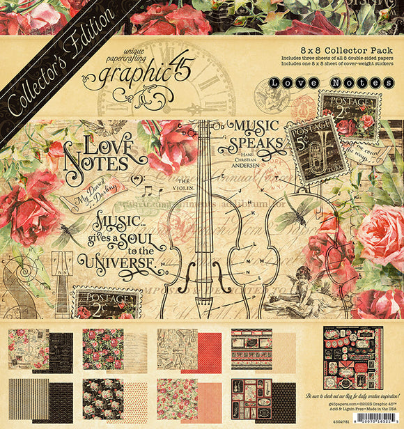 Pre-Order, Graphic 45 * Love Notes Collector's Edition * 8x8 double sided scrapbooking paper pack