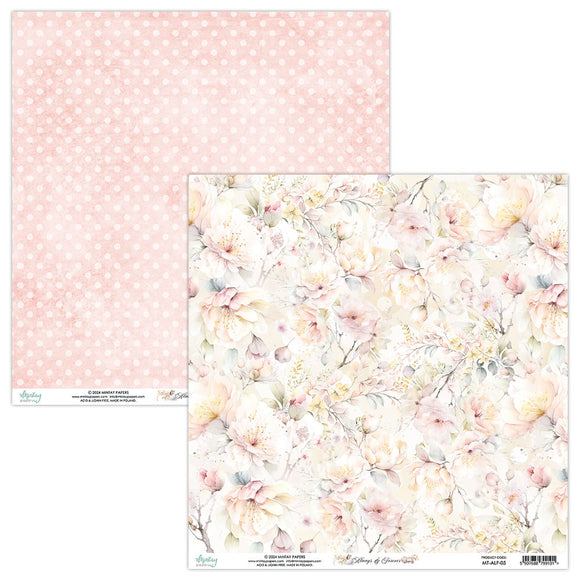 Spring Time Floral Scrapbook Papers 12x12 Printable Sheets Pastel Pink Mint  Green White