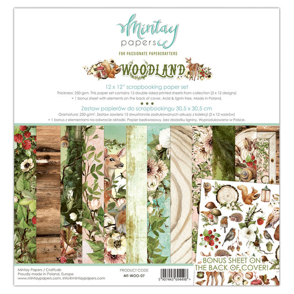 Mintay ***  WOODLAND ***  double Sided Designer Scrapbooking Paper SINGLE SHEET, Cardstock Mintay *** WOODLAND *** paper pack double Sided Designer Scrapbooking Paper