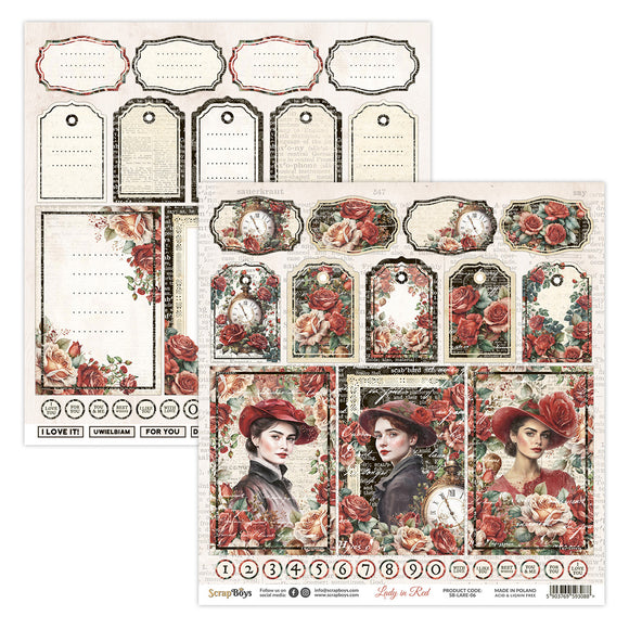 LADY In RED, Scrapboys 12x12 Double Sided Designer Scrapbooking
