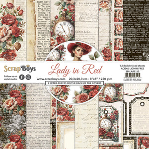 LADY In RED, Scrapboys 12 double sided 8x8, scrapbooking paper pack
