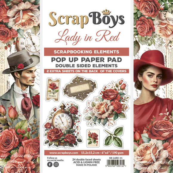 LADY In RED,  Scrapboys Pop-Up 6x6, double sided scrapbooking paper pack