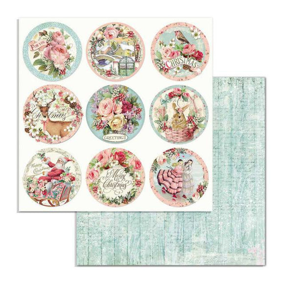 Stamperia pink Christmas Rounds Double-Sided Cardstock 12