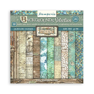 Songs of the Sea, Backgrounds, 8"x8" Scrapbooking paper pad 10 sheets - Stamperia