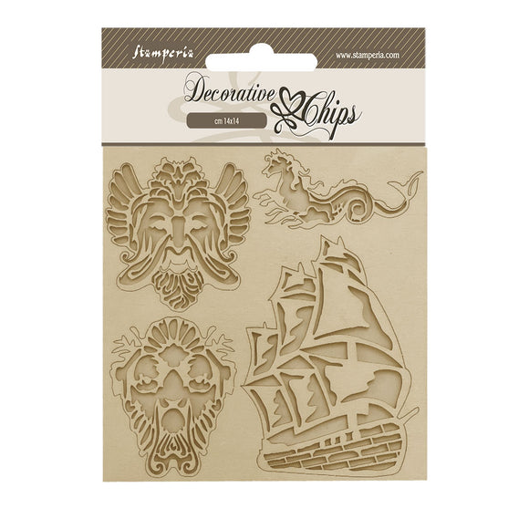 Pre-Order, Songs of the Sea, Decorative Chips - Sailing Ship - Stamperia