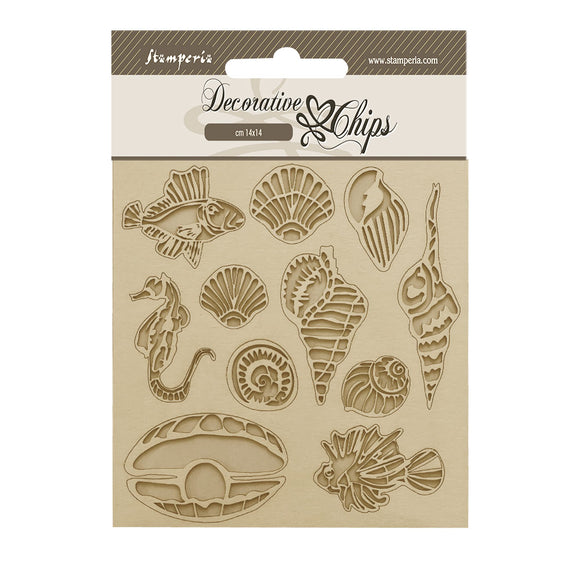 Pre-Order, Songs of the Sea, Decorative Chips - shells and Fish - Stamperia