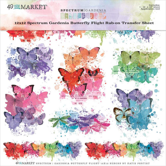 49 and Market, Spectrum Gardenia Butterfly Clusters Rub-Ons 12
