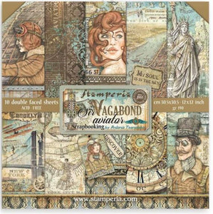 Sir Vagabond, Aviator , Stamperia Double-Sided Paper Pad 12"X12" 10/Pkg scrapbooking paper pad