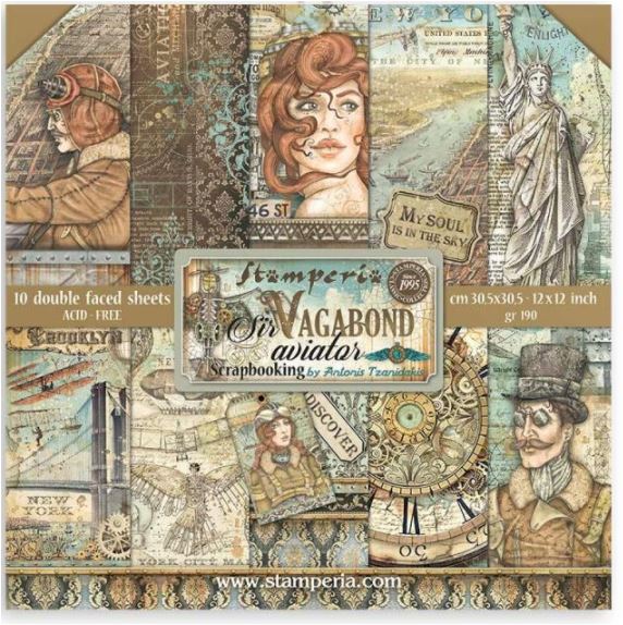 Sir Vagabond, Aviator , Stamperia Double-Sided Paper Pad 12