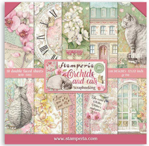ORCHIDS AND CATS Stamperia  - 12x12 , 10/pack double sided