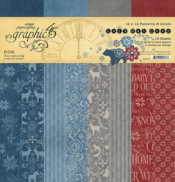 Graphic 45 * Let's Get Cozy  Patterns & Solids * 12x12 scrapbooking paper pack