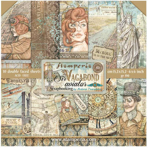 Sir Vagabond, Aviator , Stamperia Double-Sided Paper Pad 6"X6" 10/Pkg scrapbooking paper pad