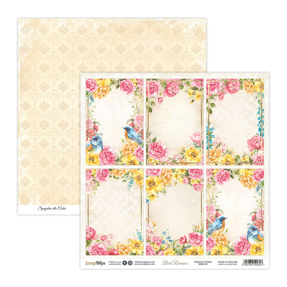 Bird Romance, Scrapboys  12x12  Double Sided Designer Scrapbooking Single Sheet , Cardstock