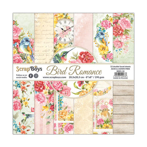 Bird Romance, Scrapboys 12 double sided 8x8, scrapbooking paper pack