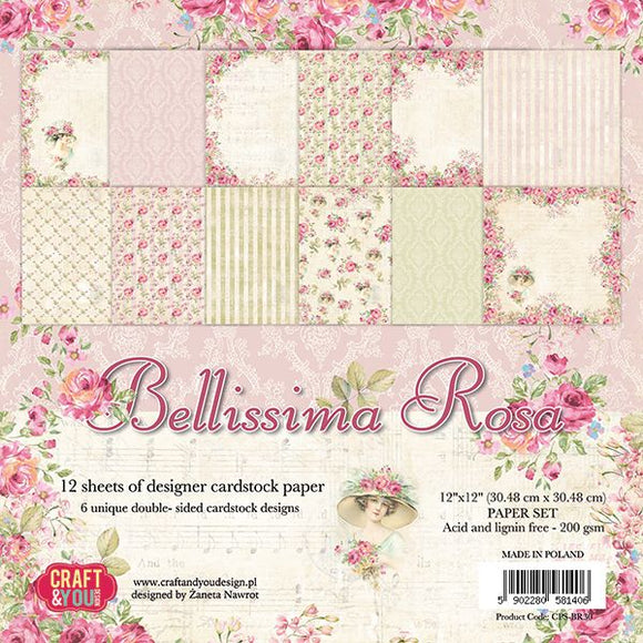 BELLISSIMA ROSA, Craft and You Design, Paper Set of 12 sheets 12x12