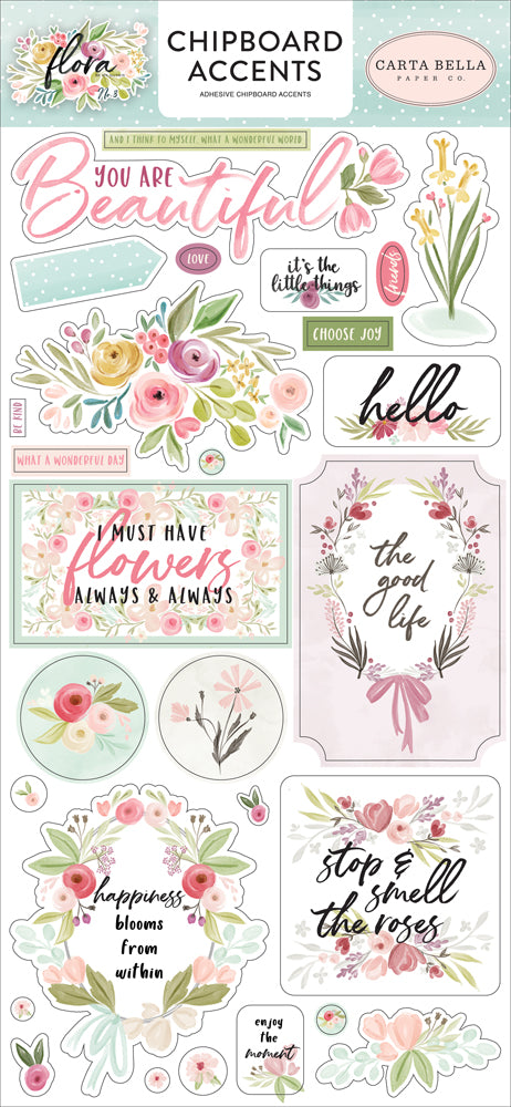Carta Bella,  Flora #3 collection Chipboard Accents