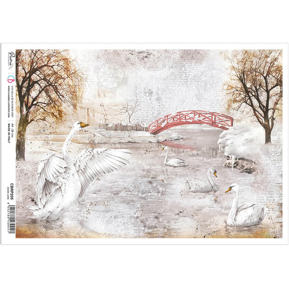 Ciao Bella, Memories of a Snowy Day - Rice Paper A4 Swan Lake