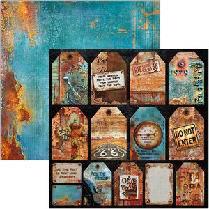 Ciao Bella, Rice Paper COLLATERAL RUST - TAGS Double-Sided Paper Sheet 12"x12"