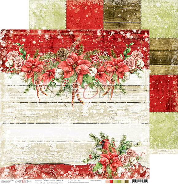 Christmas Watercolor #1 - twelve double-sided scrapbook papers