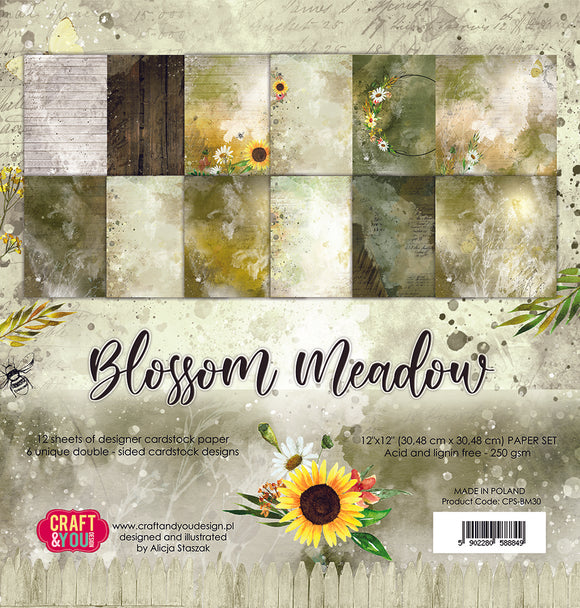 Blossom Meadow, Craft and You Design, Paper Set of 12 sheets 12x12