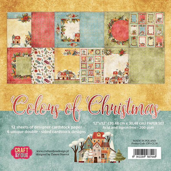 Colors of Christmas, Craft and You Design, Paper Set of 12 sheets 12x12
