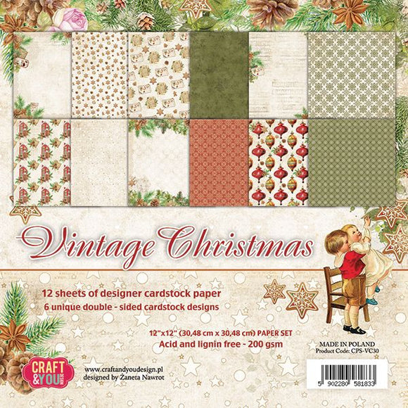 VINTAGE CHRISTMAS, Craft and You Design, Paper Set of 12 sheets 12x12