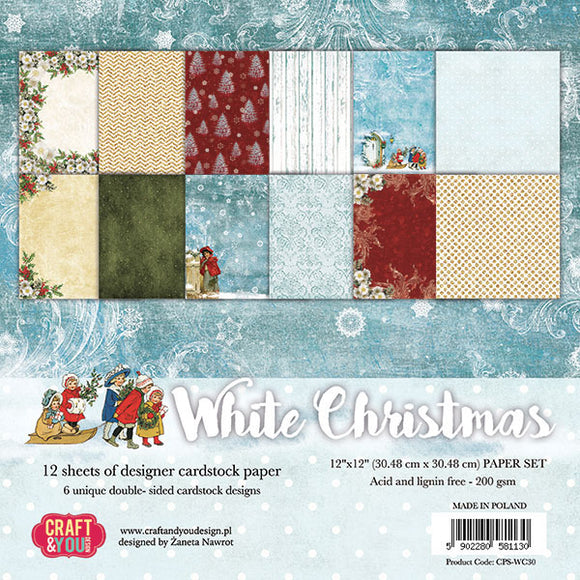 WHITE CHRISTMAS, Craft and You Design , Paper Set of 12 sheets 12x12