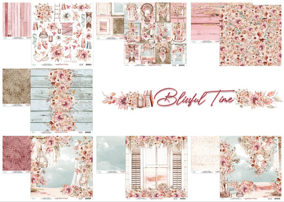 Mintay *** BLISSFUL TIME *** double Sided Scrapbooking Paper 12x12 Set of 7 sheets