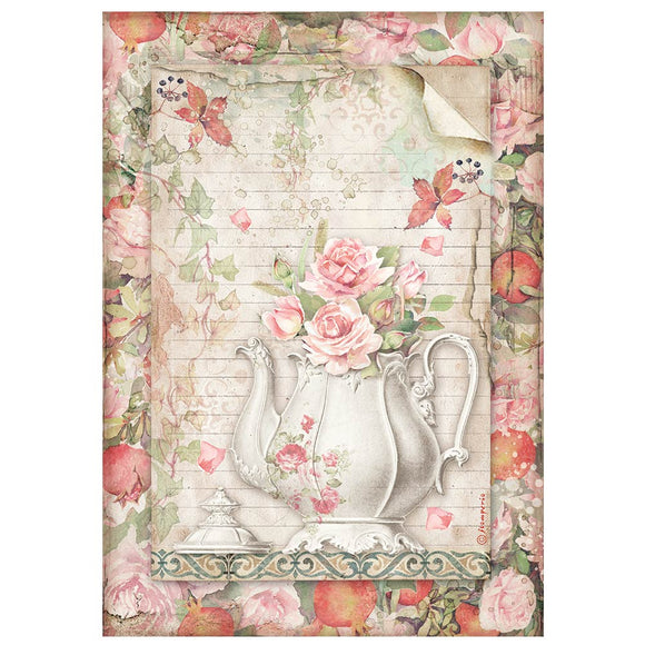 Casa Granada  Stamperia, A4  Rice paper packed - teapot with flowers