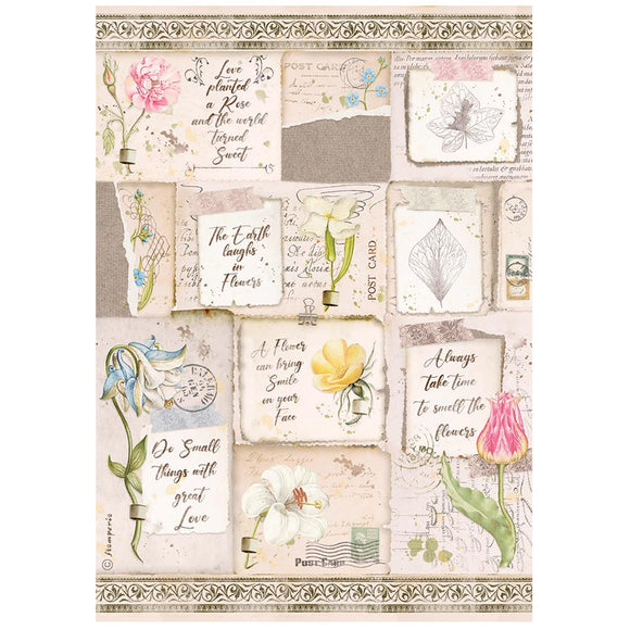 Romantic Garden House, Stamperia, A4 Rice paper packed -  letters and flowers