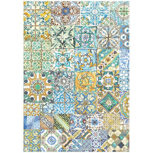 Stamperia, A4 Rice paper  - Blue Dream tiles