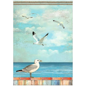 Stamperia, A4 Rice paper packed - Blue Dream seagulls