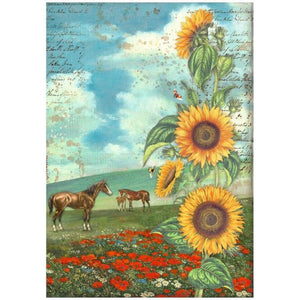 Stamperia, A4 Rice paper packed - Sunflower Art and horses