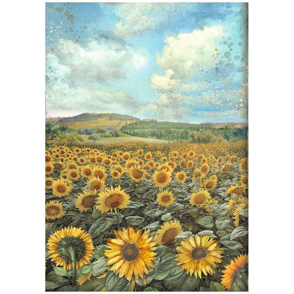 Stamperia, A4 Rice paper packed - Sunflower Art landscape