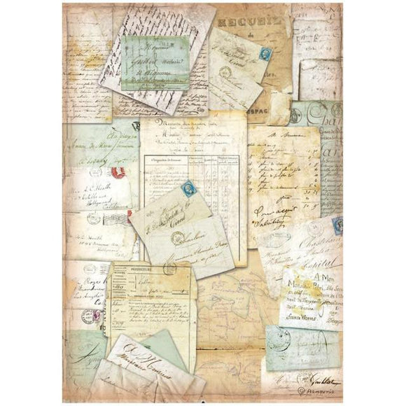 Stamperia, A4 Rice paper packed - Around the world letters