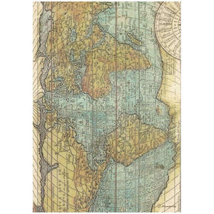 Stamperia, A4 Rice paper packed - Around the world map