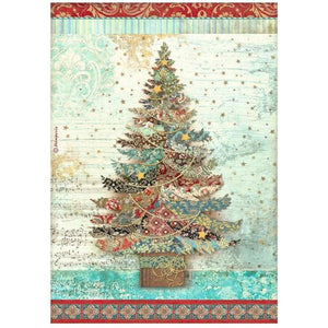 Stamperia, A4 Rice  paper packed - Christmas Greetings tree