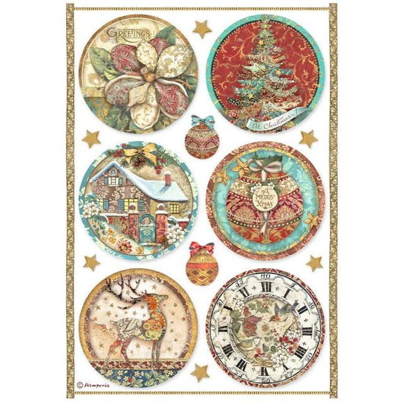 Stamperia, A4 Rice  paper packed - Christmas Greetings rounds