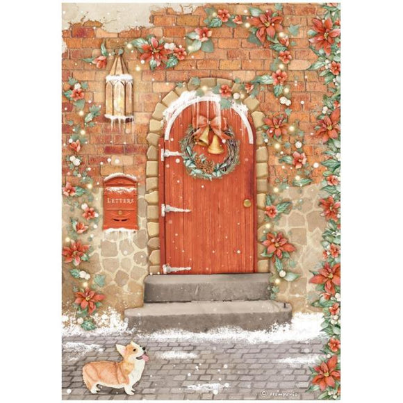 Stamperia, A4 Rice  paper packed - All Around Christmas red door