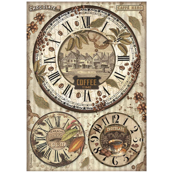 Stamperia A4 Rice paper packed - Coffee and Chocolate clocks