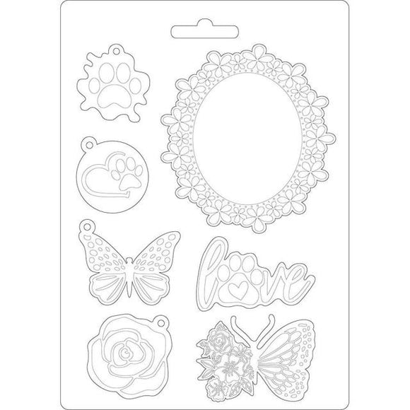 Stamperia Soft Mould / mold A5 * CIRCLE OF LOVE Frame and Butterfly * K3PTA572