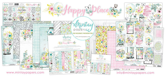 Mintay *** HAPPY PLACE ***  set of 7, 1/ea  12 x12  Double Sided Designer Scrapbooking Paper, Cardstock