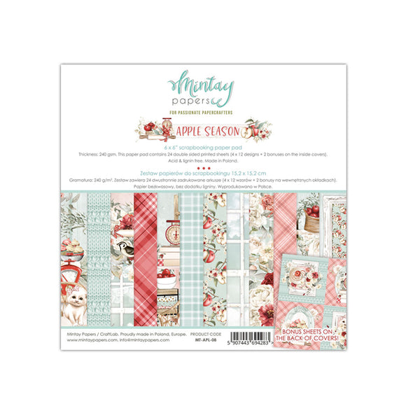 Mintay ***  APPLE SEASON ***  6x6  Double Sided Designer Scrapbooking Paper Pack collection, Cardstock